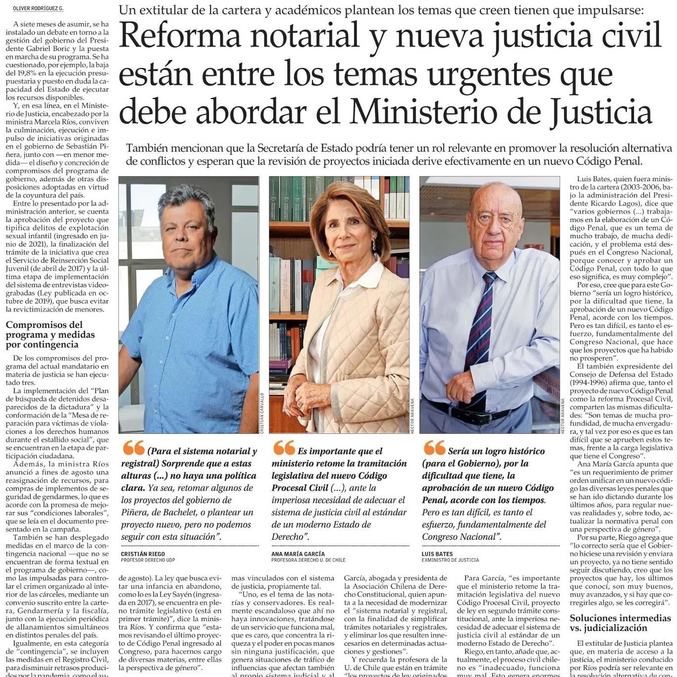 Reforma Notarial y Nueva Justicia civil están entre los temas urgentes que debe abordar el Ministerio de Justicia y Derechos Humanos, participa Cristián Riego